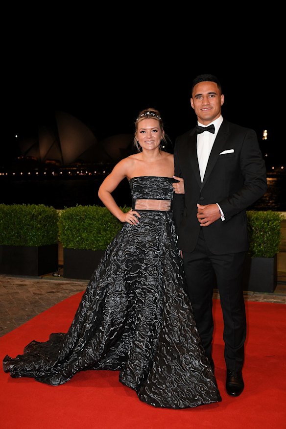 Cronulla Sharks player Valentine Holmes and Natalie O'Toole arrive at the Dally M Awards.