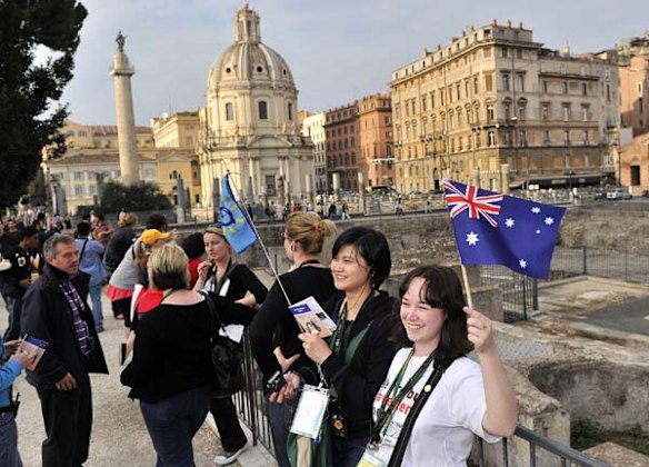 Pilgrims walk the Pilgrim Walk in Rome.