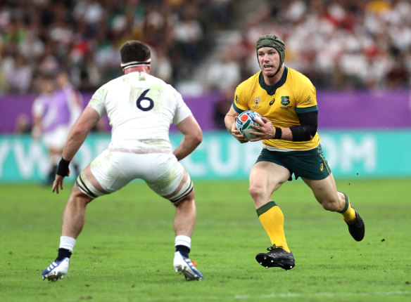 David Pocock in one of his final matches for the Wallabies, when Australia took on England during the Rugby World Cup 2019 in Japan.