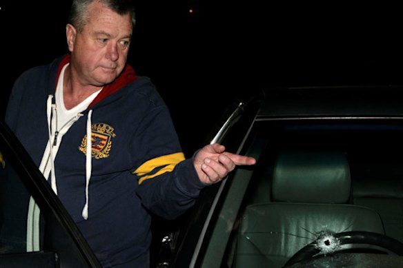 Des Moran explains how a gunman charged from hiding in his front yard and shot at his car, March 17 2009.