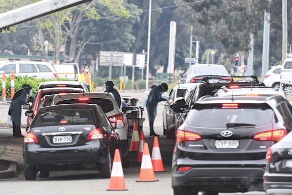 COVID testing at Merrylands Park Drive-through Clinic, as NSW Premier Gladys Berejiklian announces tighter restrictions for Greater Sydney in the face of a COVID Delta outbreak across the city.