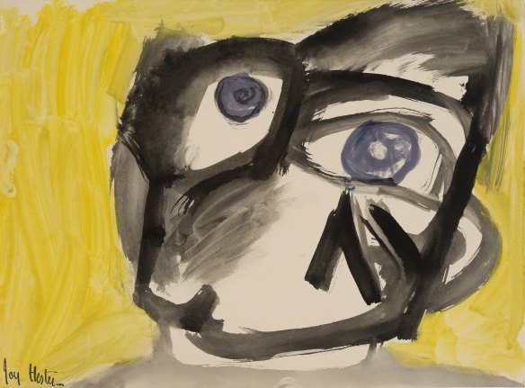 Joy Hester, Face (with Yellow Background) c.1947, brush and ink and gouache on paper. 