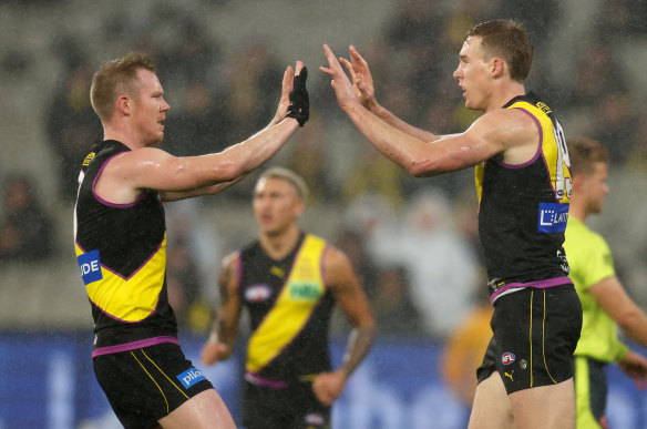 Jack Riewoldt and Tom Lynch, the latter nursing a groin issue, hope to deliver the Tigers another premiership cup.
