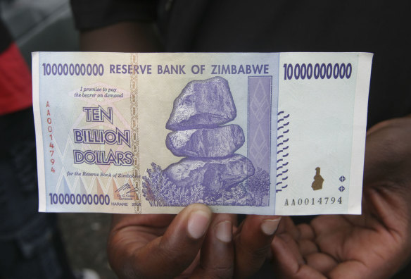 A $Z10,000,000,000 note released at the height of Zimbabwe's rampant inflation.