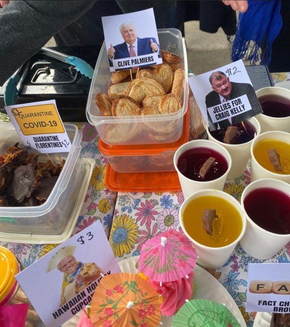 Tasty treats at Camdenville Public School in Newtown although voters may find the Clive Palmiers and Jellies for Craig Kelly hard to swallow.