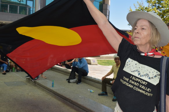 Lynda Nutter stands united with hundreds of Australians protesting January 26 as a day of celebration. 