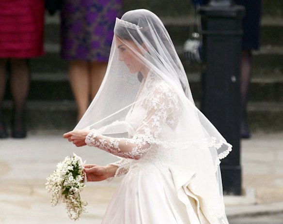 Kate Middleton arrives at Westminster Abbey for the Royal Wedding in London.
