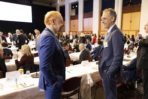 Anthony Pratt from Visy and Rob Scott from Wesfarmers during morning tea at the summit.