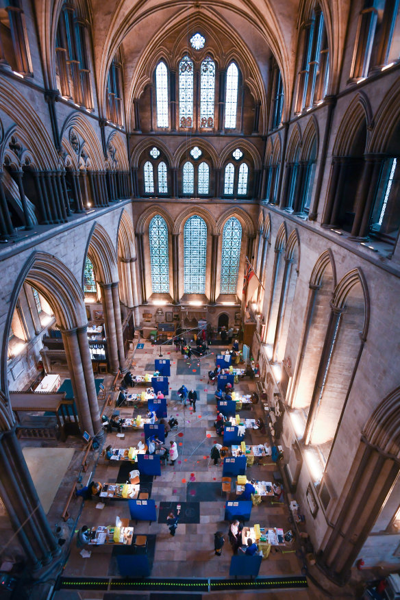 Twelve vaccination booths have been set up in the cathedral’s transept. 