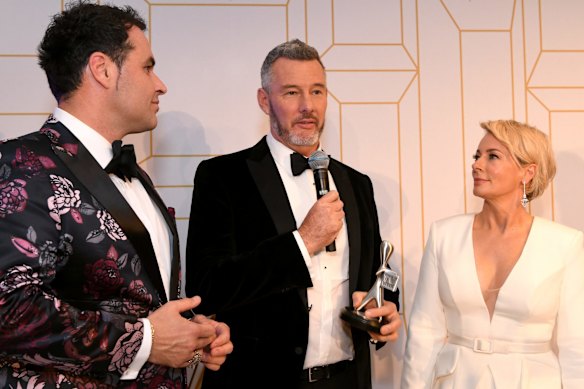 Presenters from The Living Room, Miguel Maestre, Barry Du Bois and Amanda Keller after winning the Logie for the Most Popular Lifestyle Program 
