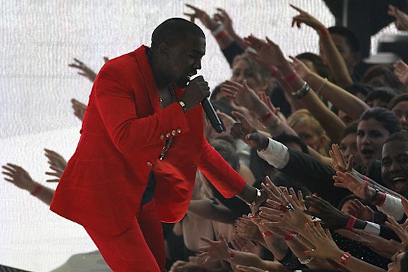 The crowd gives Kanye West a warm reception.