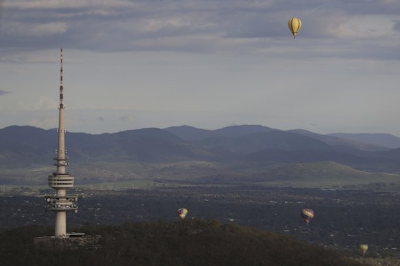 Hot air balloons during the Canberra Balloon Spectacular festival.
