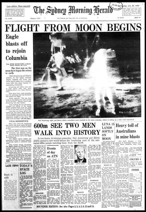 Front page of The Sydney Morning Herald from July 22 1969.