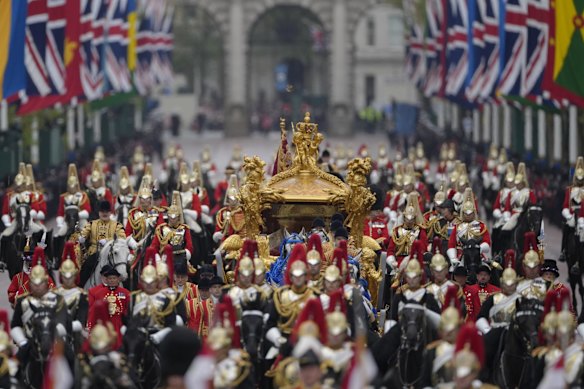 The procession on its way to Buckingham Palace after coronation ceremony.