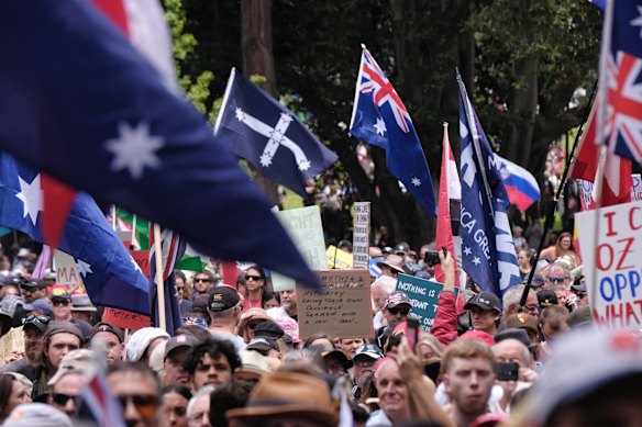 Protesters take part in Eureka Freedom rally. 