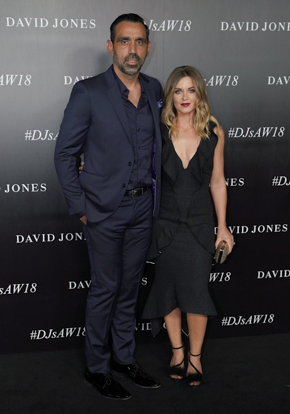 Adam and Natalie Goodes arrive at the red carpet for the 2018 David Jones Autumn Winter collection launch.