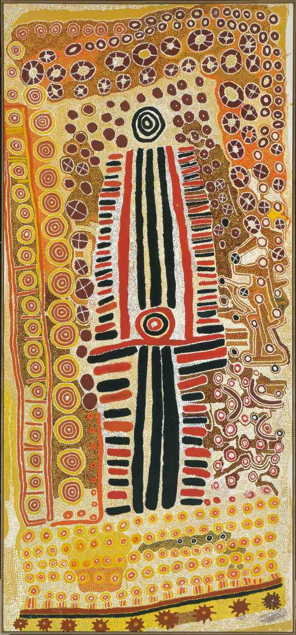 Yanjilypiri Jukurrpa (Star Dreaming) (1985), a joint effort from three notable Warlpiri artists, Paddy Jupurrurla Nelson, Paddy Japaljarri Sims, and Kwentwentjay Jungarrayi Spencer.