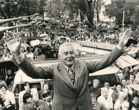 Gough Whitlam, 1975 at a rally.