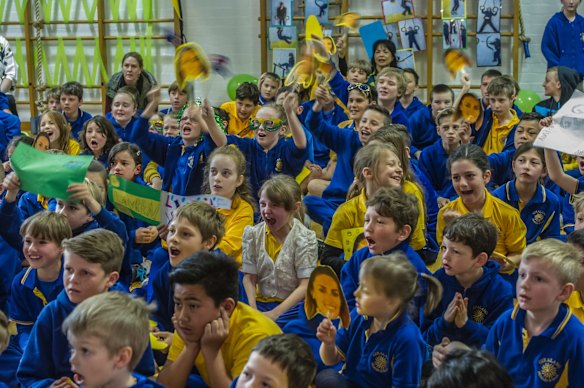 Giralang Primary school. The school where Olympic 400 meter hurdler teaches excitedly watches her compete in the semi-final event at the Rio Olympic games.