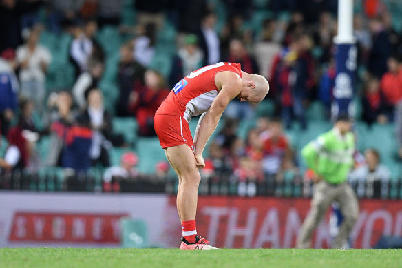 Down but not out: Zak Jones sums up the feeling for the Swans after Thursday night's loss to the Demons.