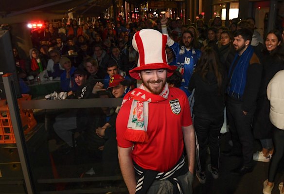 English soccer fan Ben Madden was Turf Sports Bar in Melbourne in the early hours of the morning to watch the Euro 2020 final between England and Italy being played at Wembley Stadium in London.