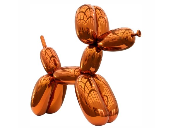 Sculptures from Koons’s “Balloon Dog” series look like they could be punctured by a pin, yet are made from stainless steel.