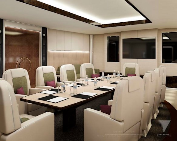 An artist's rendering of a potential custom interior conference room for Boeing's 747-8 Intercontinental VIP jetliner.