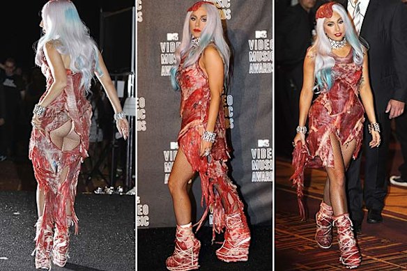 Choice cuts .. Lady Gaga in her meat dress.