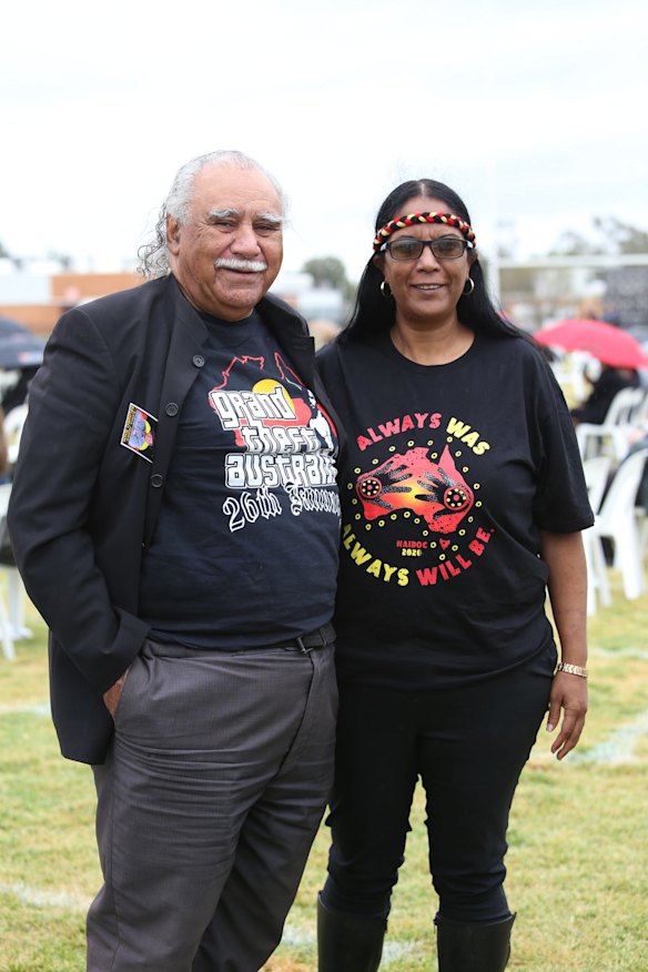 Michael Anderson and his daughter at the State Funeral in Moree of "Uncle Lyall" Munro Senior.