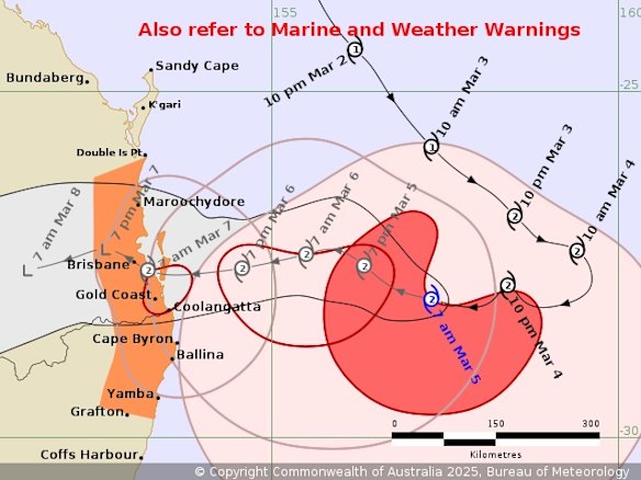 The path of Cyclone Alfred as of Wednesday morning, March 5.