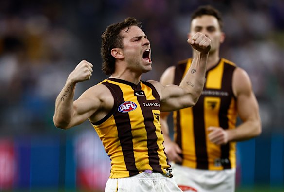 Ready to cast another spell: Hawthorn star Nick Watson knows how to celebrate a goal, but faces a significant challenge against Brisbane on Saturday.