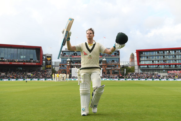 Steve Smith after making a double century in the fourth Ashes Test in Manchester last year.