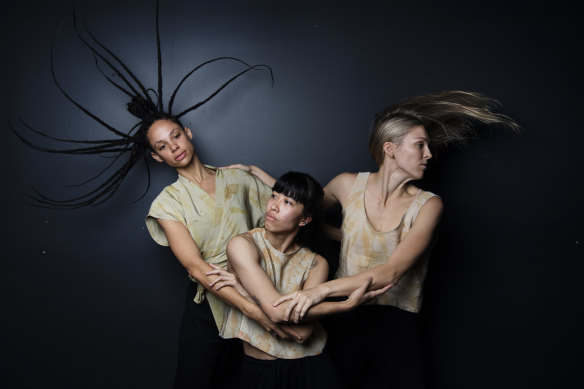 New dance work Double Beat draws inspiration from the heart beats of dancers Sophia Ndaba, Isabel Estrella and Samantha Hines.