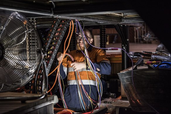 Wiring work carried out under the stage.