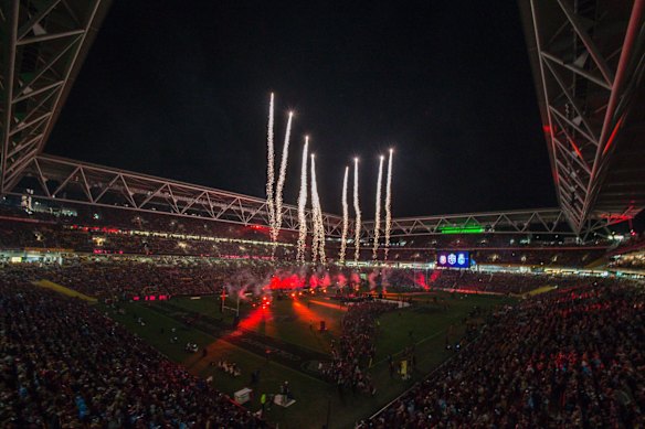 Pyrotechnics during the game. 