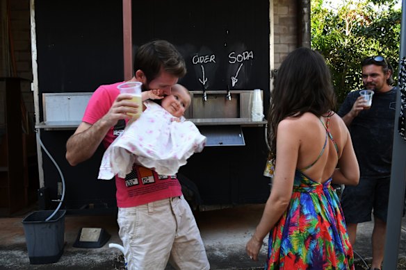 Bethan McElwee and Johnny McElwee hold a first birthday party for their daughter Aviana at their Darwin home.