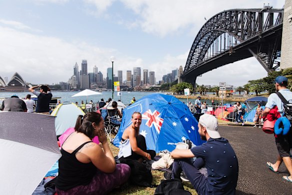 People stake their claim early in the day at Milsons Point.