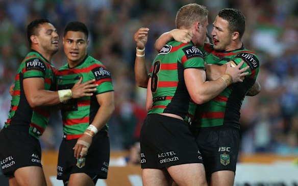 George Burgess scores for the Rabbitohs during the  2014 NRL Grand Final.