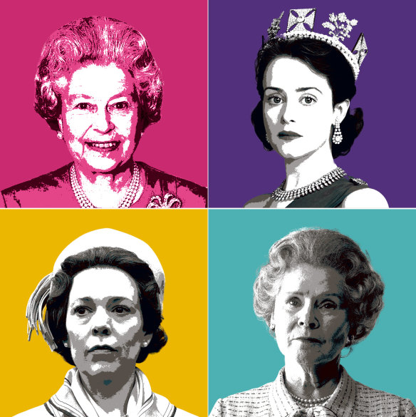 Queen Elizabeth II and the women who played her: Claire Foy, Imelda Staunton and Olivia Colman.