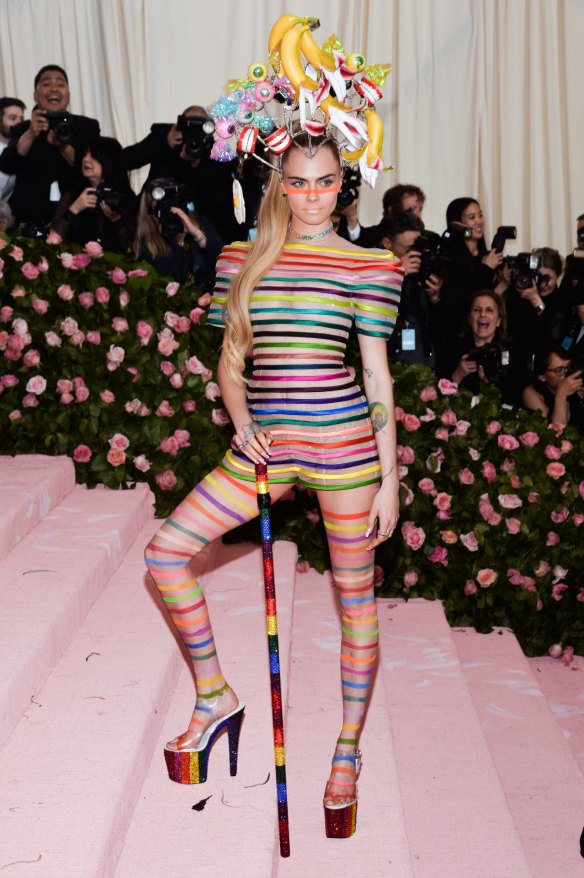 Cara Delevingne on the red carpet at The Metropolitan Museum of Art Costume Institute Benefit celebrating the opening of Camp: Notes on Fashion held at The Metropolitan Museum of Art in New York, NY, on May 6, 2019. (Photo by Anthony Behar/Sipa USA). The Metropolitan Museum of Art's Costume Institute benefitÂ galaÂ celebrating the opening of the "Camp: Notes on Fashion" exhibition on Monday, May 6, 2019, in New York.Â 