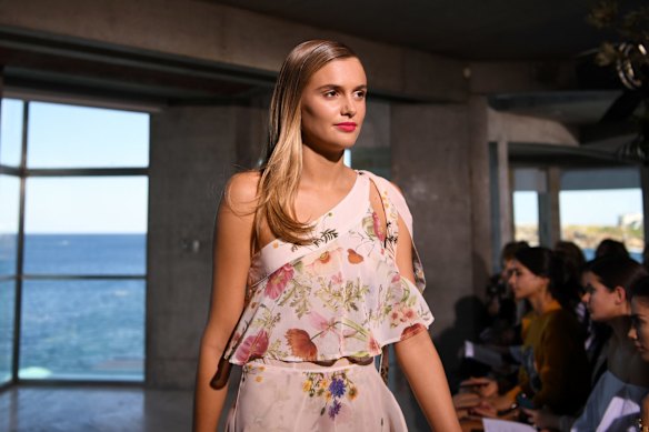 Models showcase Myer's spring collections at a private home in Coogee. 