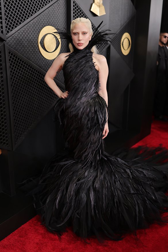 Lady Gaga in a Matieres Fecales gown at the Grammy Awards.