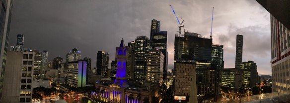 The sky over Brisbane City about 5.15pm on Wednesday, as the storm started to blow over.