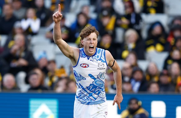 Reason to believe: Nick Larkey was instrumental in the Kangaroos’ win on Sunday, which potentially has a flow-on to this year’s national draft.