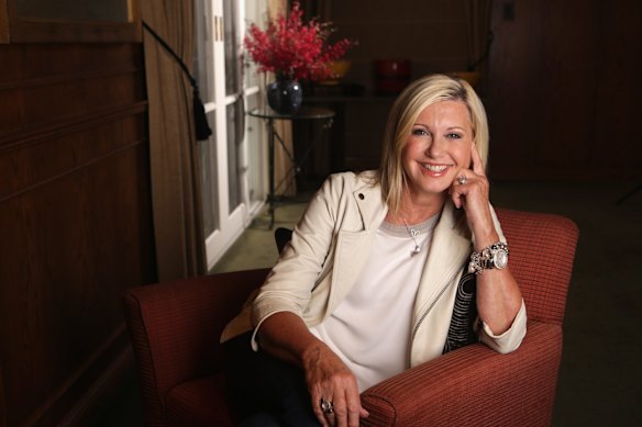 Olivia Newton-John ahead of a performance with singer John Farnham at a 2014 charity gala to raise money for the Olivia Newton-John Cancer and Wellness Centre. 