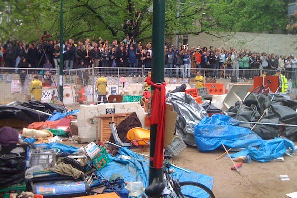 City Square resembles a rubbish tip after protesters are driven out. Police removed buckets of urine from tents.