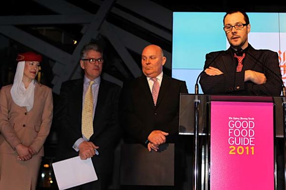 Emirates Chef of the Year Martin Benn from Sepia  recieving his award at the 2011 Good Food Guide Awards. 