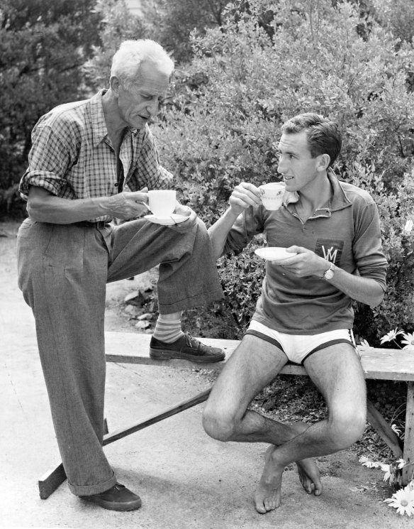 Training then tea: Cerutty discusses life with Elliott after a running session.