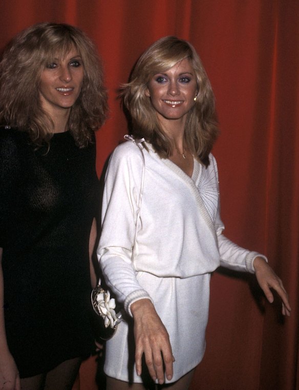 Costume designer Fleur Thiemeyer and singer Olivia Newton-John attend the "Xanadu" Wrap-Up Party  at Hollywood General Studios in Hollywood, California in 1980.