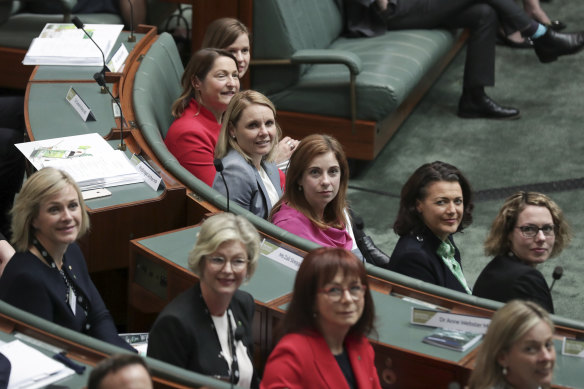 Peta Murphy, sitting in the front row in a grey jacket, joins other newly elected MPs during a tour of Parliament last month. 